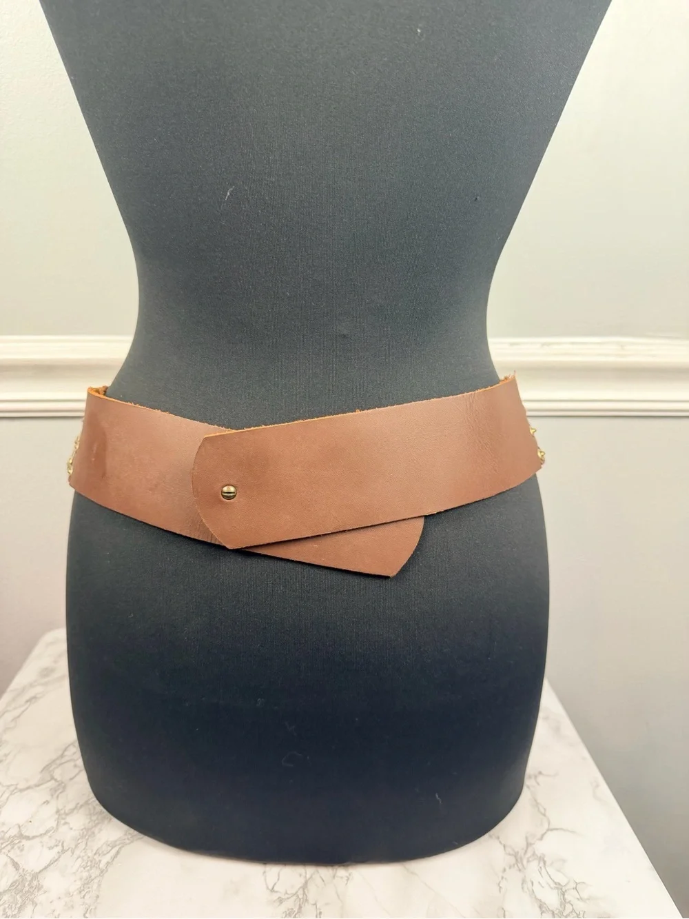 Vintage metal and leather brass shaped floral belt